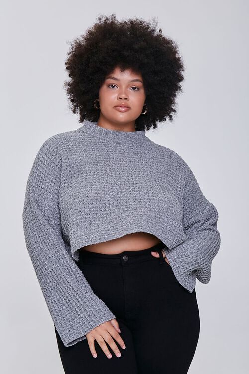 HEATHER GREY Plus Size Waffle Knit Sweater, image 1