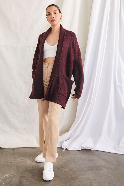 BURGUNDY Open-Front Cardigan Sweater, image 4
