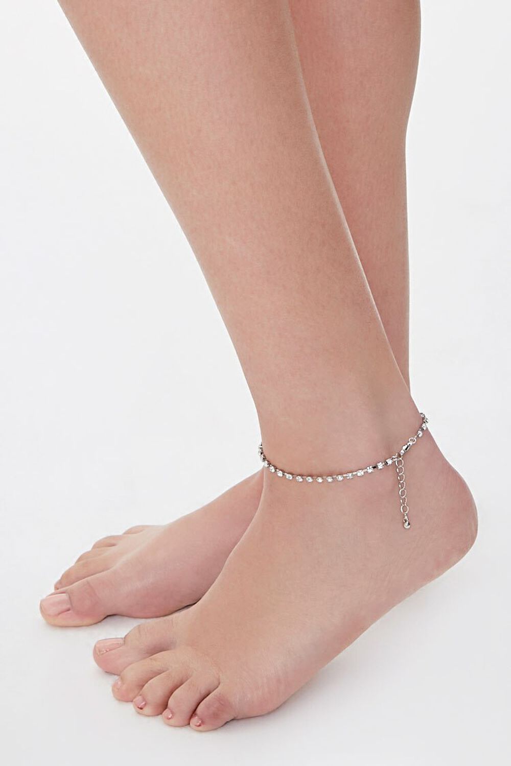 SILVER Rhinestone Box Chain Anklet, image 1