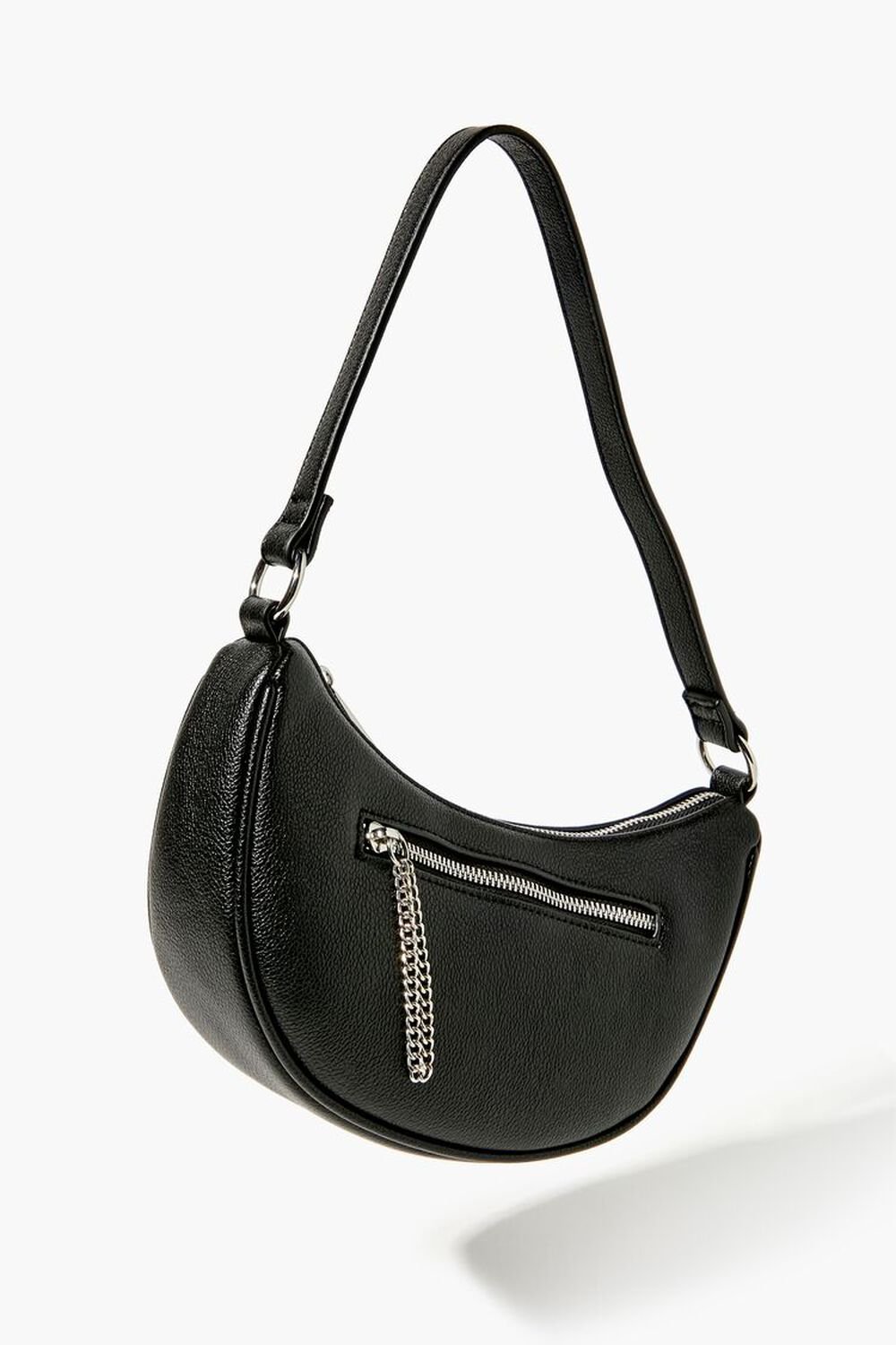 BLACK Faux Leather Baguette Shoulder Bag, image 1