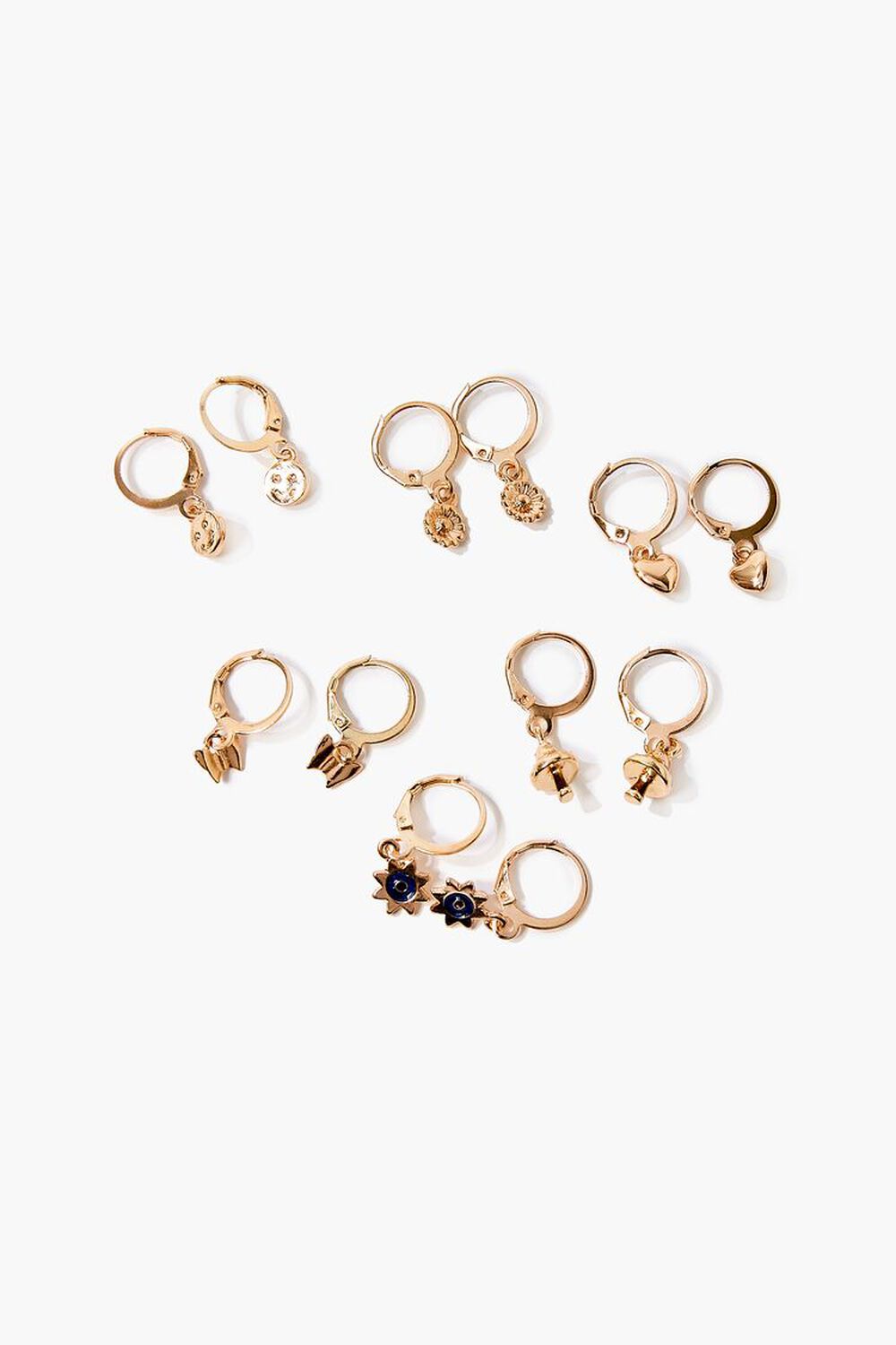 GOLD Happy Face Charm Hoop Earring Set, image 1