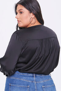 BLACK Plus Size Shirred Surplice Bodysuit, image 3