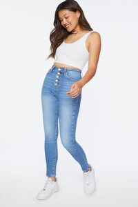 MEDIUM DENIM Recycled Cotton High-Rise Skinny Jeans, image 1