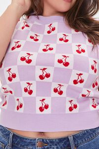 PURPLE/MULTI Plus Size Cherry Print Sweater Vest, image 5