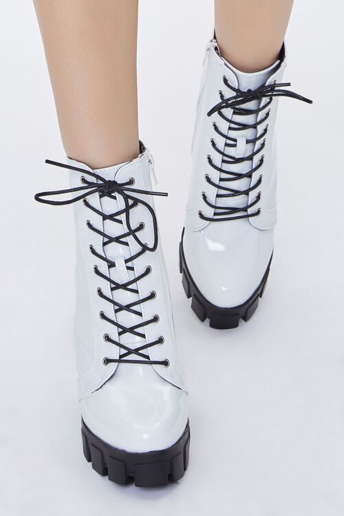 WHITE Faux Patent Leather Platform Booties, image 4