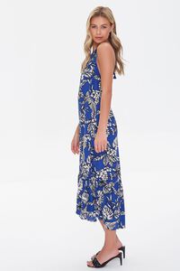 BLUE/CREAM Tropical Leaf Print Halter Dress, image 2