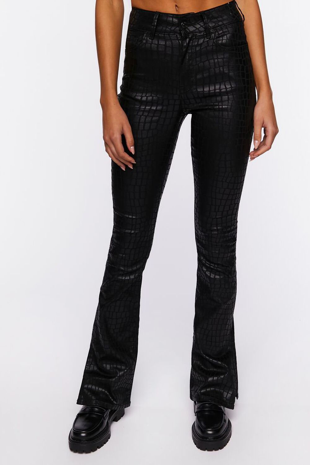 BLACK Faux Croc Split-Hem Jeans, image 1