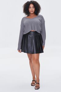 Plus Size Faux Leather Pleated Skirt