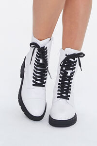 WHITE Faux Leather Lace-Up Ankle Boots, image 4