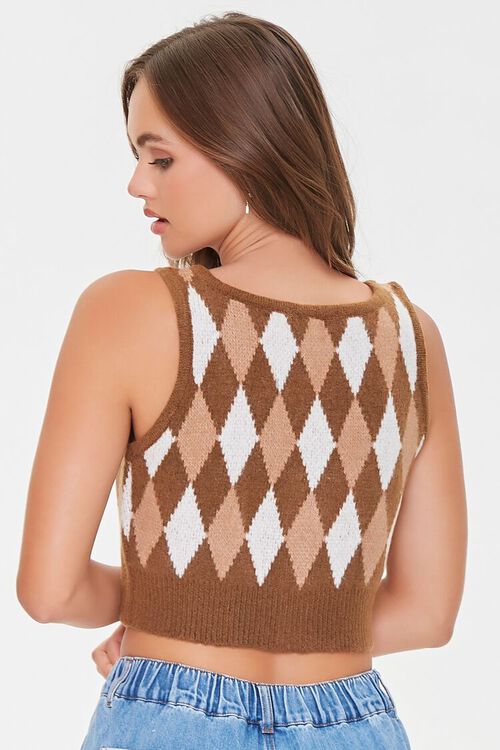 BROWN/MULTI Argyle Sweater-Knit Crop Top, image 3