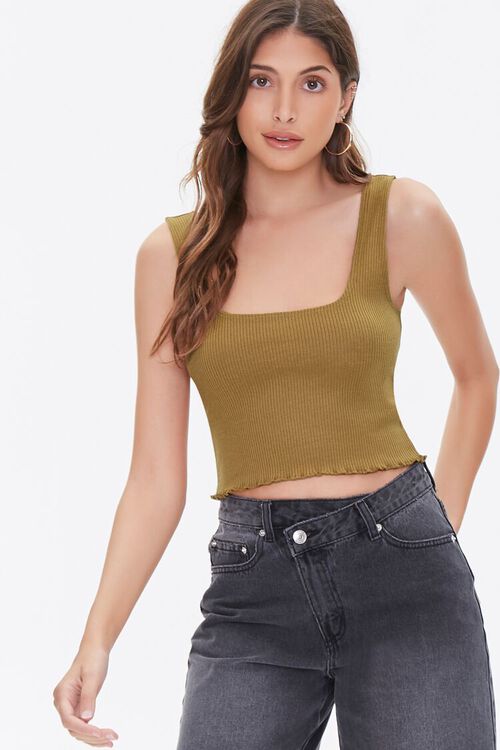 BROWN Ribbed Cropped Tank Top, image 1