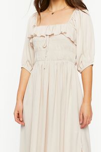 TAUPE Shirred Puff-Sleeve Midi Dress, image 5