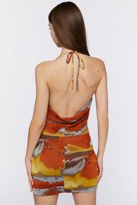 ORANGE/MULTI Abstract Print Cowl Neck Halter Dress, image 3