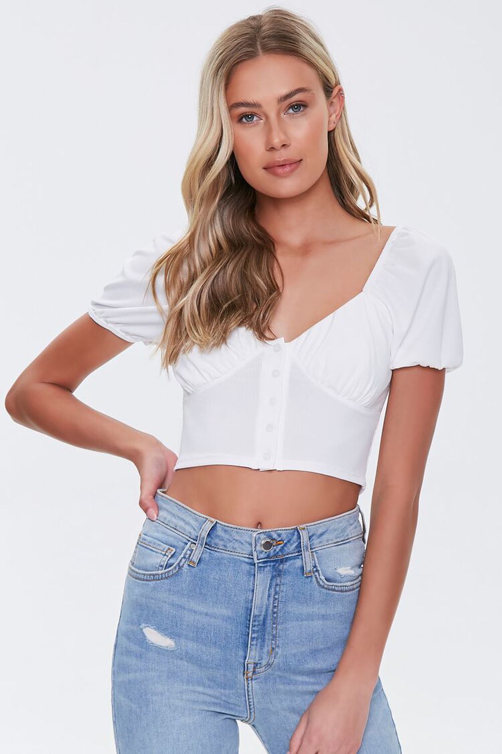 WHITE Puff-Sleeve Crop Top, image 1