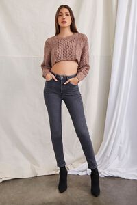 TAUPE Cropped Cable Knit Sweater, image 4