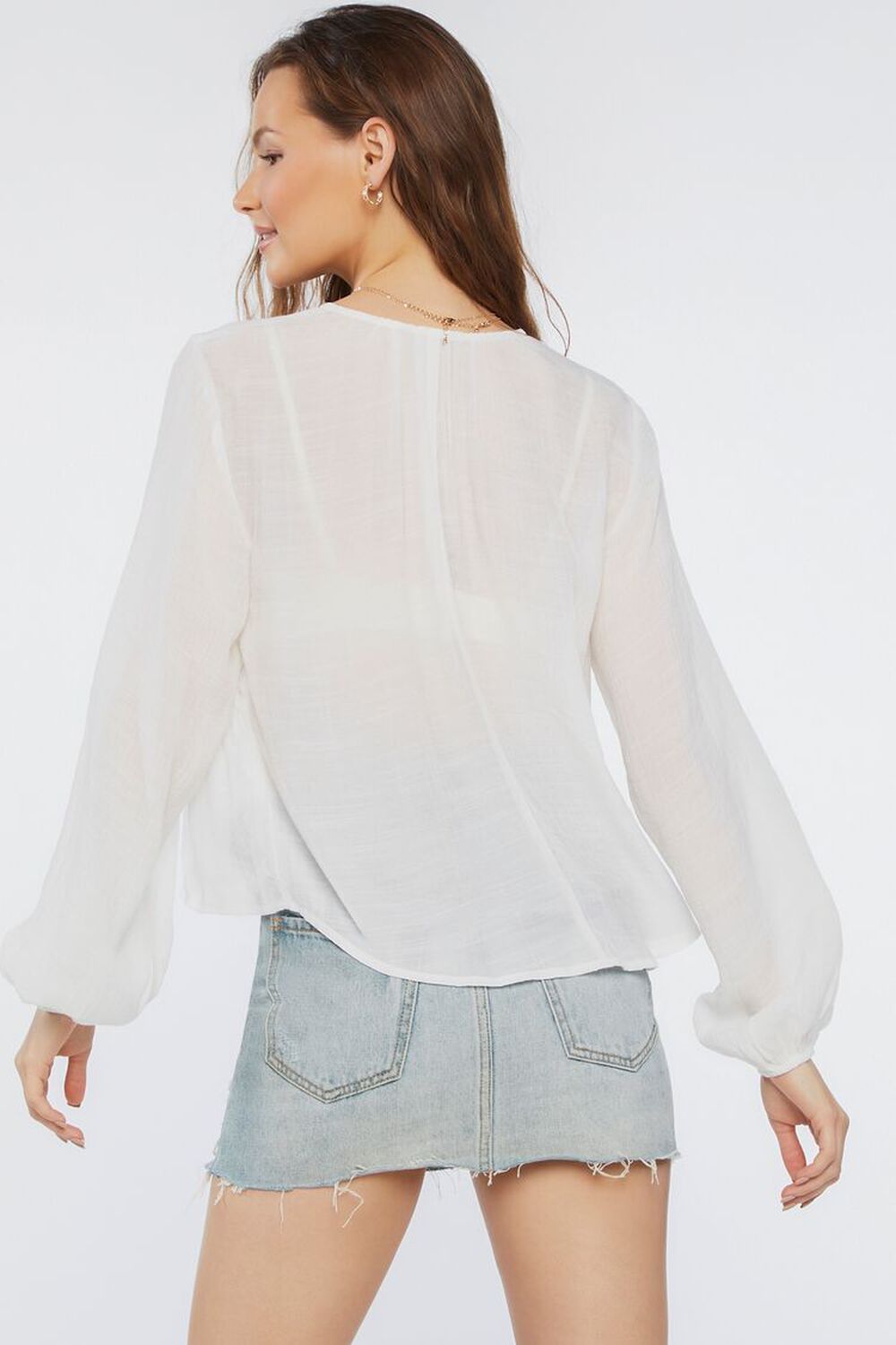 WHITE Plunging Peasant-Sleeve Top, image 3