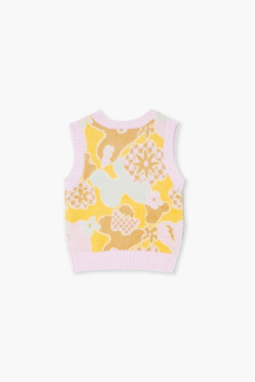 BUBBLE GUM/MULTI Girls Fuzzy Abstract Floral Sweater Vest (Kids), image 2