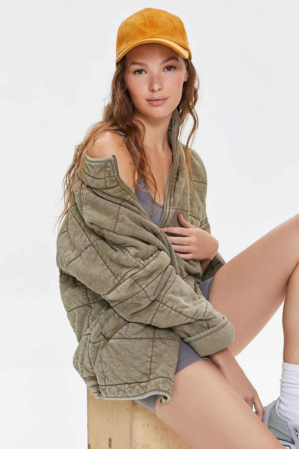TAUPE Quilted Zip-Up Jacket, image 1
