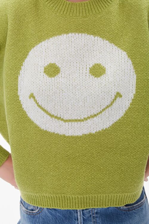 AVOCADO/WHITE Happy Face Drop-Sleeve Sweater, image 5