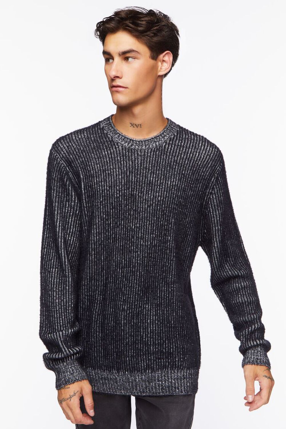 BLACK/WHITE Striped Marled Knit Sweater, image 1