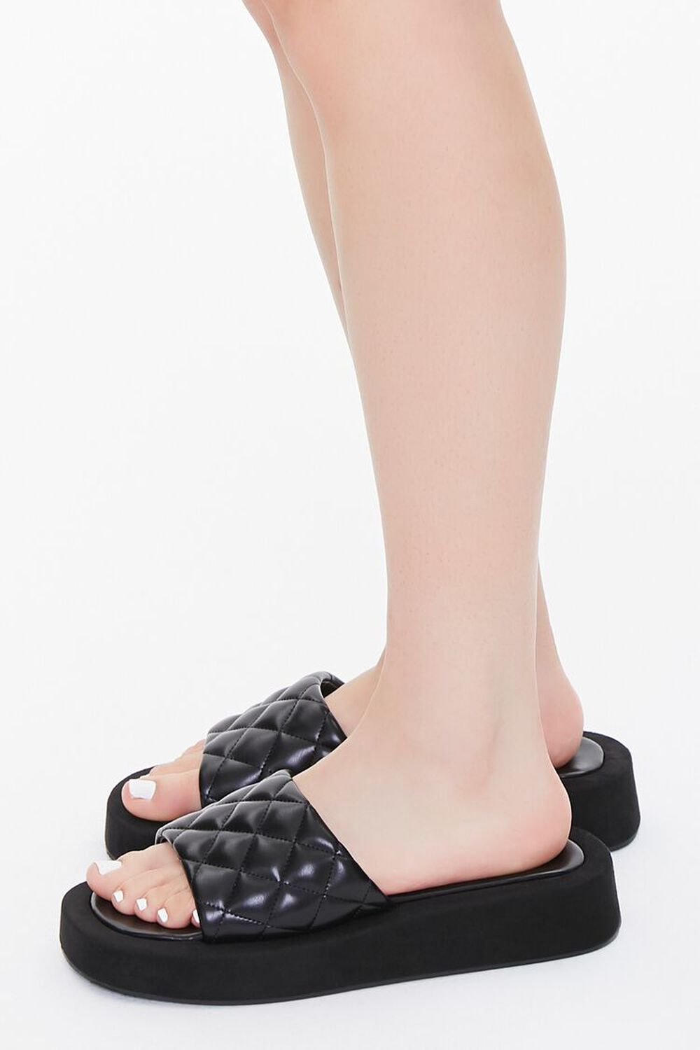 BLACK Quilted Slip-On Flatform Sandals, image 2