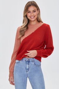 ROSE/MULTI Colorblock Ribbed-Trim Sweater, image 1