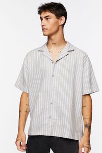 GREY/CREAM Pinstriped Linen-Blend Shirt, image 6