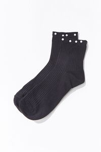 BLACK Faux Pearl Crew Socks, image 2