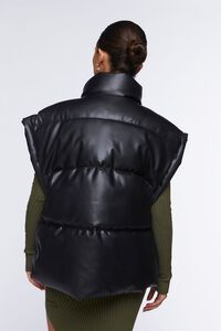BLACK Faux Leather Zip-Up Puffer Vest, image 3