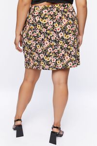 BLACK/MULTI Plus Size Floral Print Wrap Mini Skirt, image 4