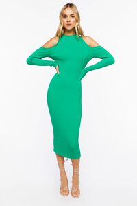GREEN Open-Shoulder Sweater-Knit Midi Dress, image 1