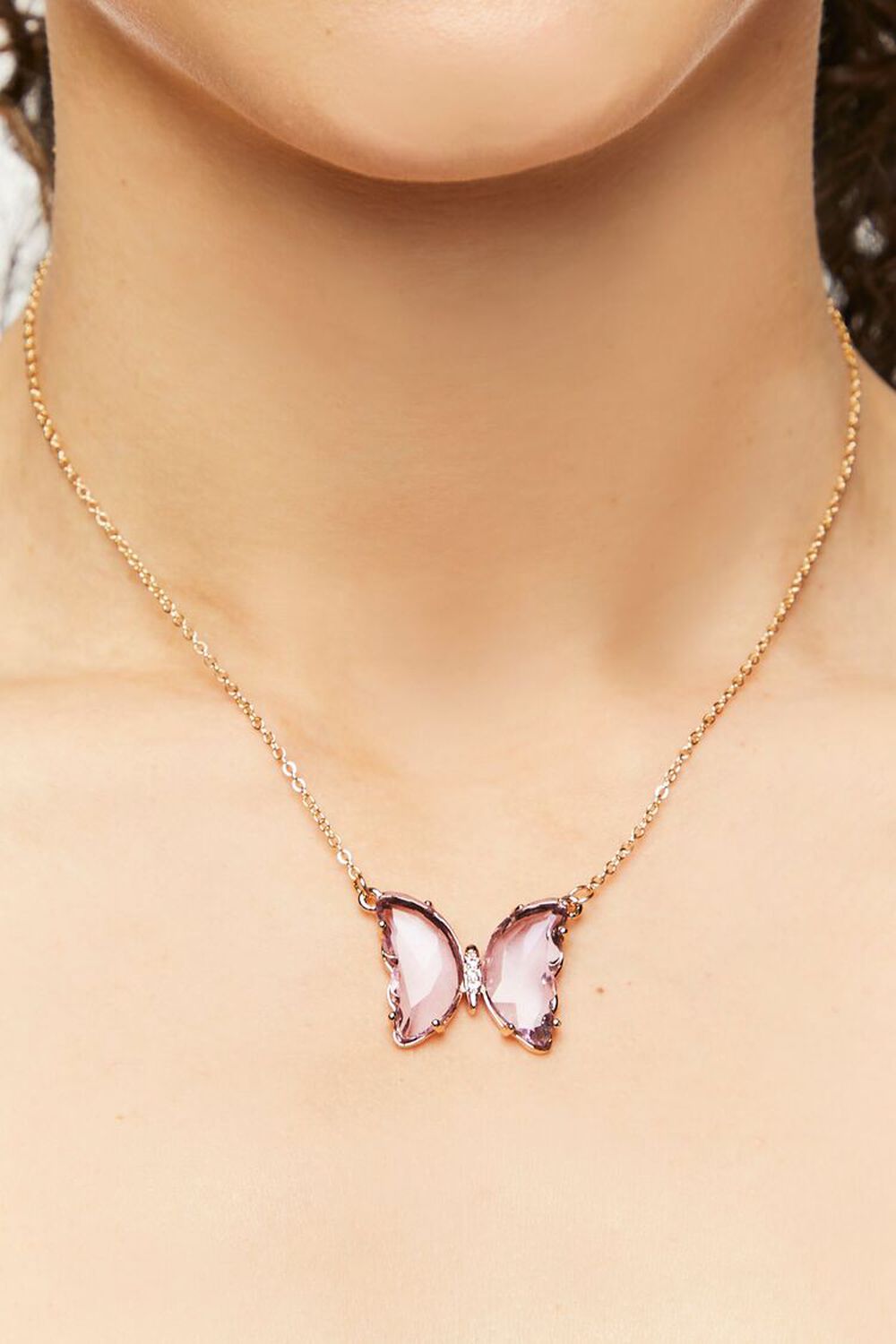 GOLD/PURPLE Faux Gem Butterfly Pendant Necklace, image 1