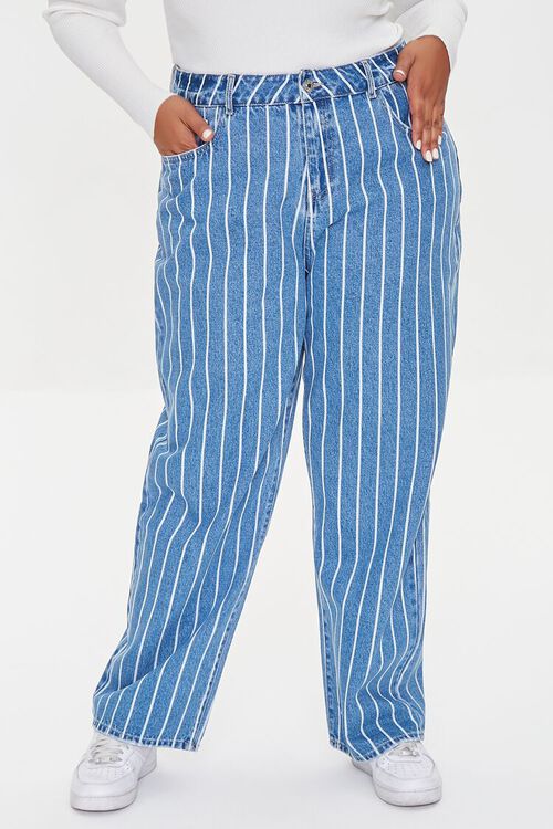 MEDIUM DENIM Plus Size Striped Straight Jeans, image 2