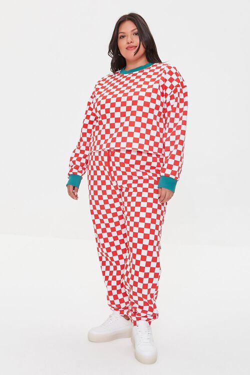 RED/WHITE Plus Size Checkered Cropped Pullover, image 4