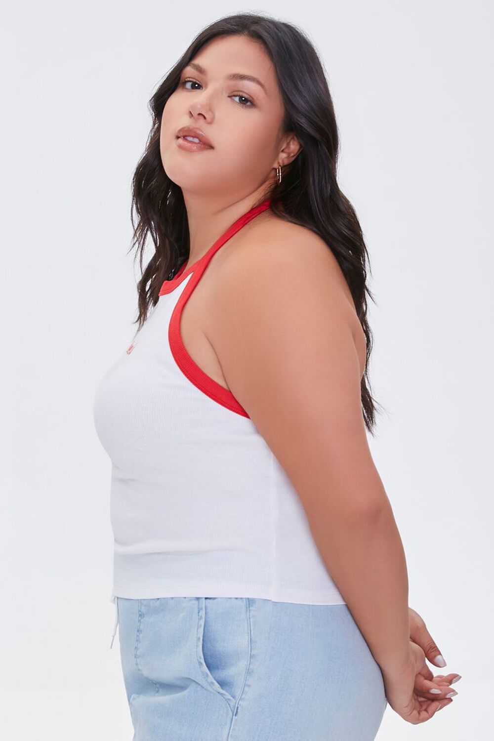 WHITE/RED Plus Size Over It Halter Top, image 2