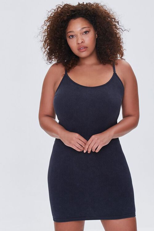 BLACK Plus Size Ribbed Cami Mini Dress, image 1