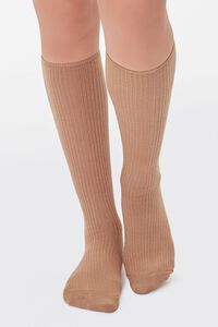 TAUPE Ribbed Knee-High Socks, image 4