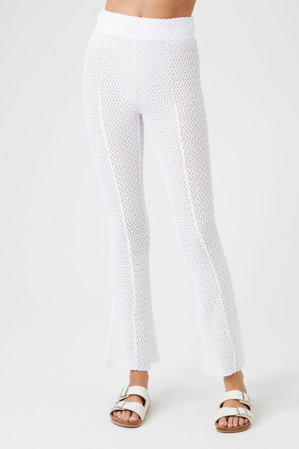 WHITE Crochet Flare Pants, image 2