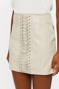 BEIGE Faux Leather Lace-Up Mini Skirt, image 6
