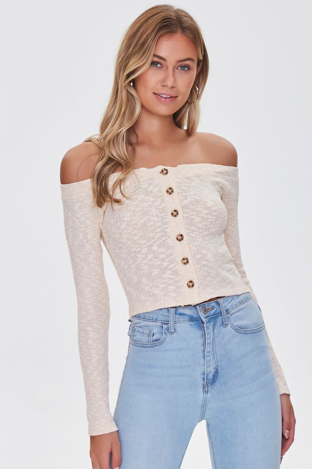CREAM Ribbed Off-the-Shoulder Top, image 1