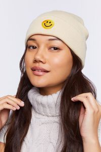 Embroidered Happy Face Beanie, image 1