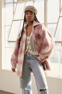 ROSE/MULTI Plaid Button-Front Shacket, image 1