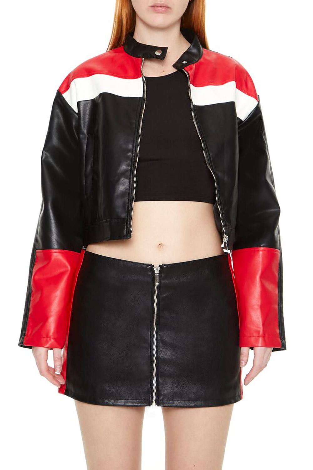 RED/MULTI Colorblock Faux Leather Moto Jacket, image 1