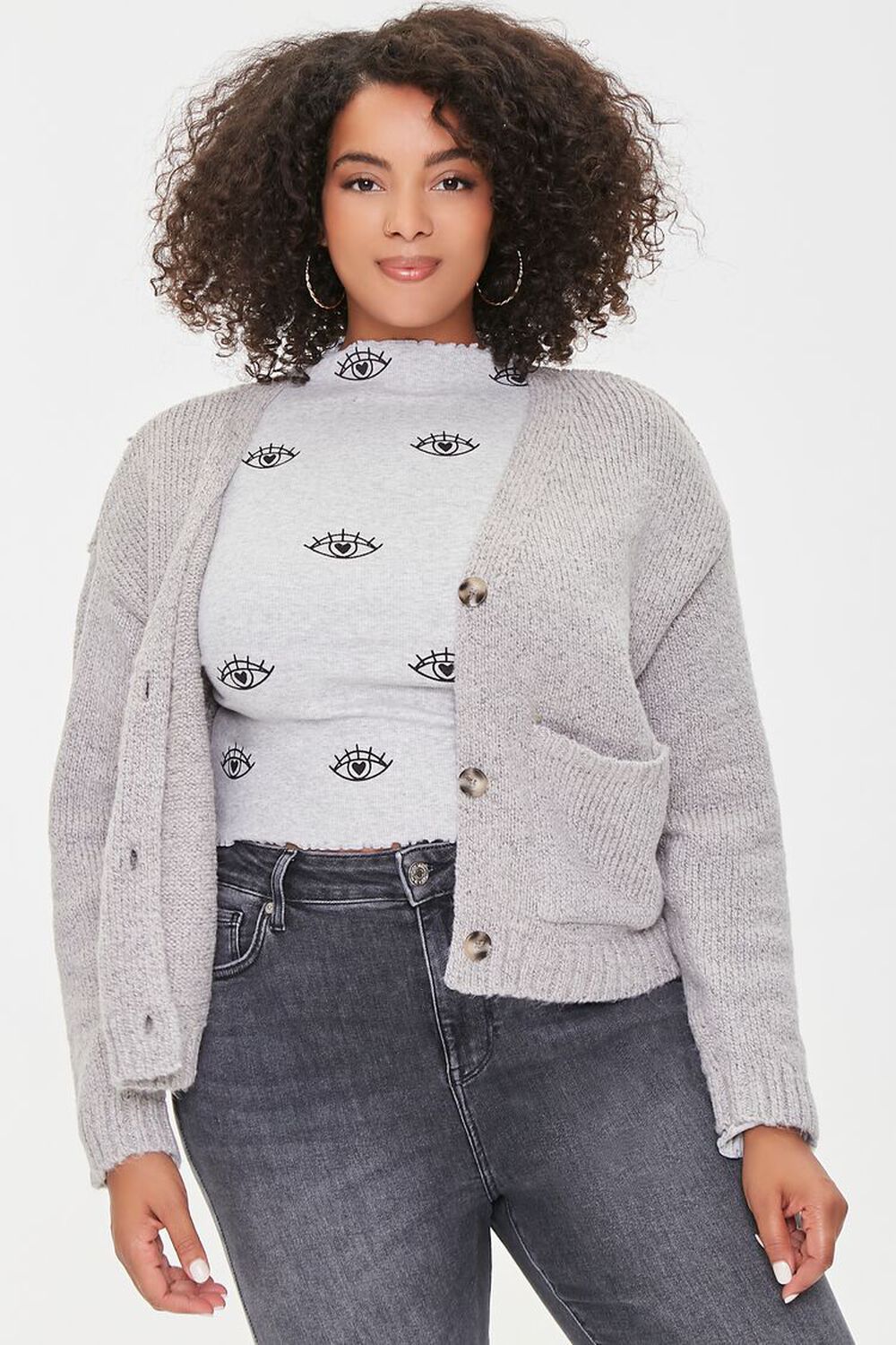 HEATHER GREY Plus Size Marled Cardigan Sweater, image 1