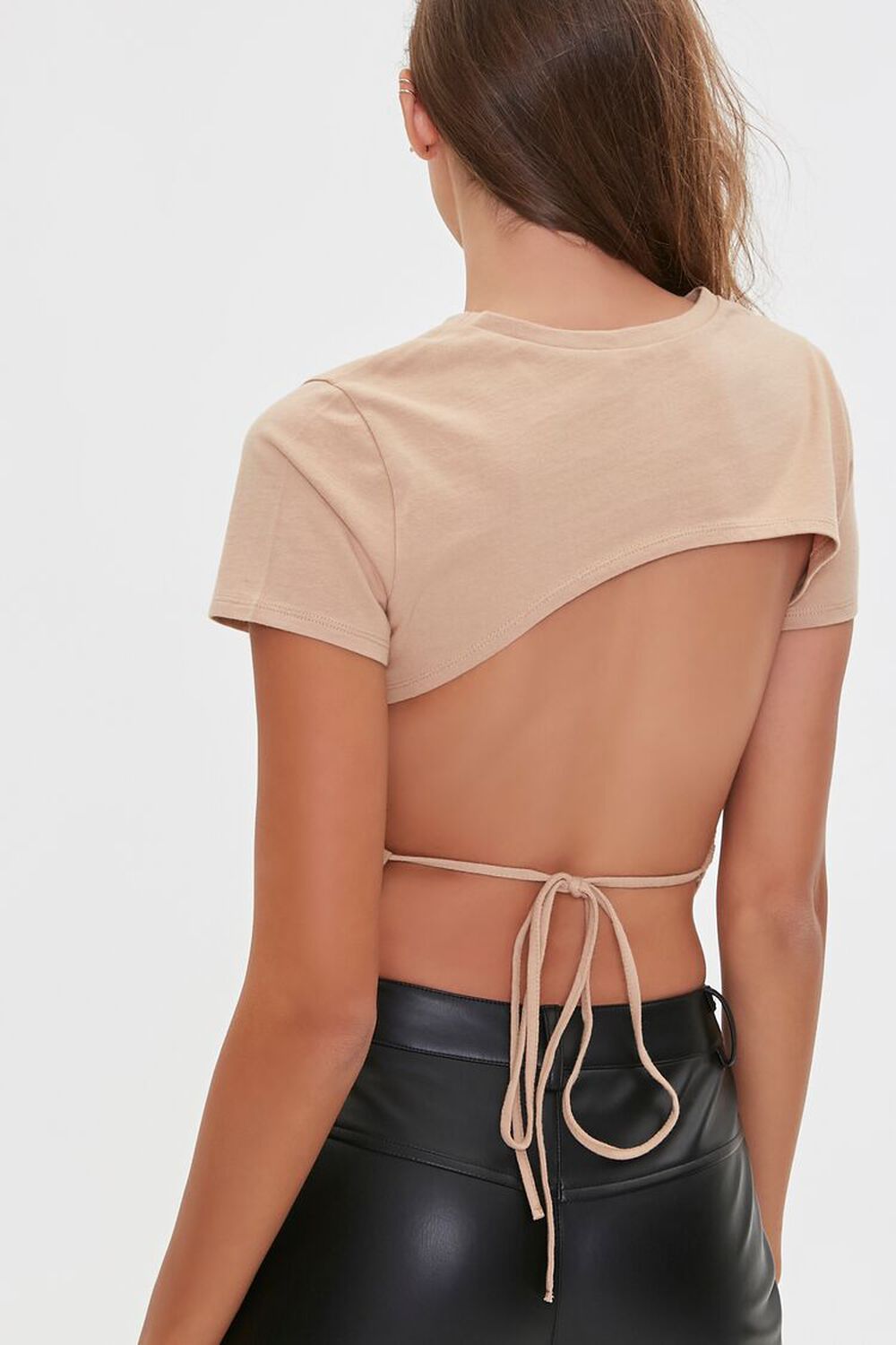 TAUPE Tie-Back Cropped Tee, image 1