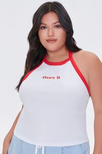 WHITE/RED Plus Size Over It Halter Top, image 1