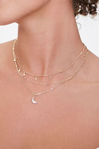 GOLD/CLEAR Moon & Stars Layered Necklace, image 1