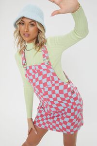 PINK/MULTI Checkered Mini Overall Dress, image 1