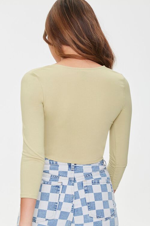 GREEN Ruched Hook-and-Eye Crop Top, image 3