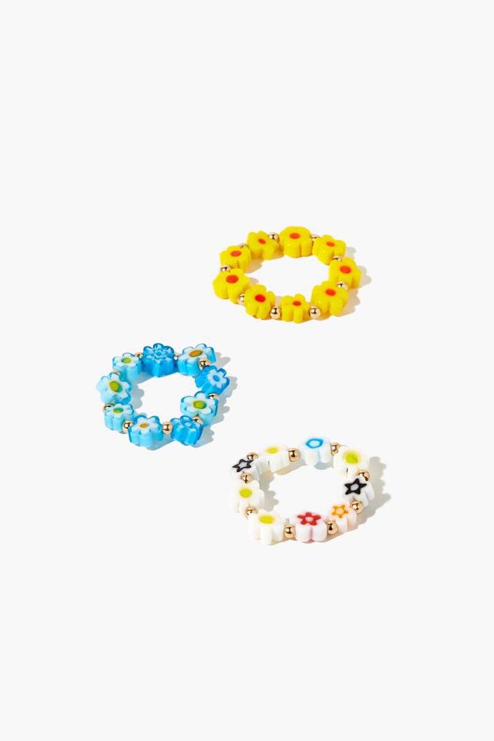BLUE/YELLOW Floral Beaded Ring Set, image 1